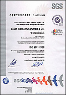 ISO 9001:2000.DIN EN ISO 9001 国際標準化機構、環境専門家協会認証取得／ボッシュ ペット